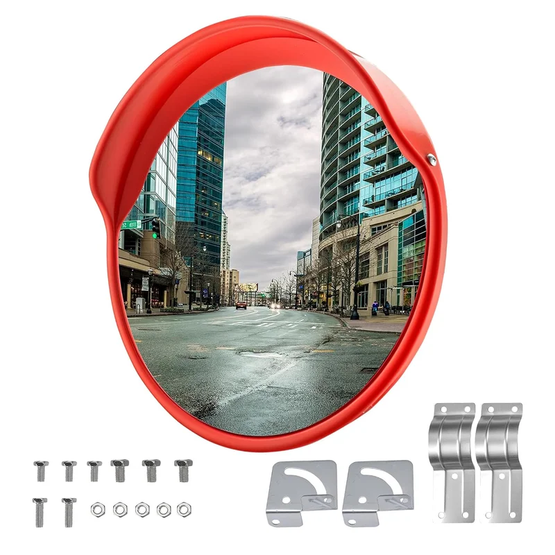 Wiltec Round Convex Traffic Mirror 80 cm 160° Field of View Protective Cover Road Safety Outdoor Indoor Heavy Duty Mounting Hardware Included
