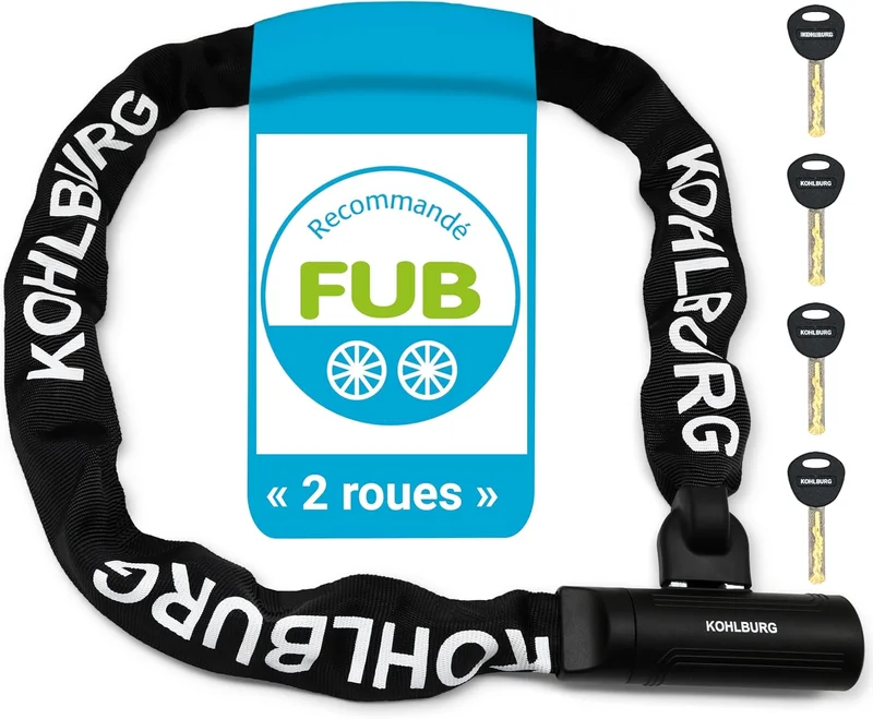 KOHLBURG High Security Bicycle Chain Lock [FUB Approved 2 Wheels] 125 cm