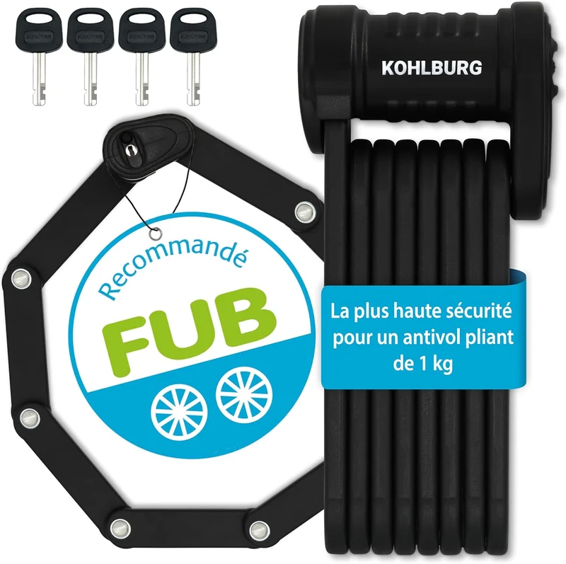 KOHLBURG Folding Bike Lock 35 in – FUB 2 Wheels – Maximum Security at 1 kg