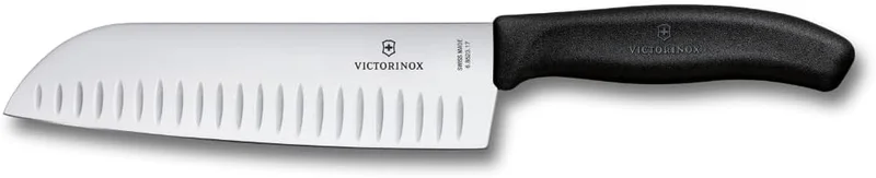 Victorinox Swiss Classic Santoku Knife, Honeycomb Blade 17 cm, Black