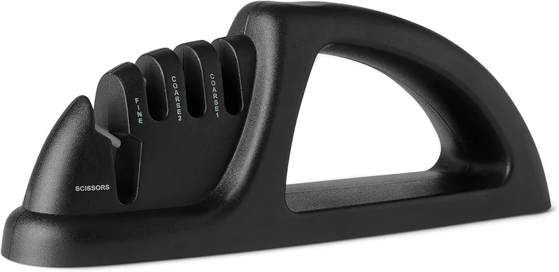 Amazon Basics 4 in 1 Knife Sharpener, Non-Slip Base, Safety Glove Included