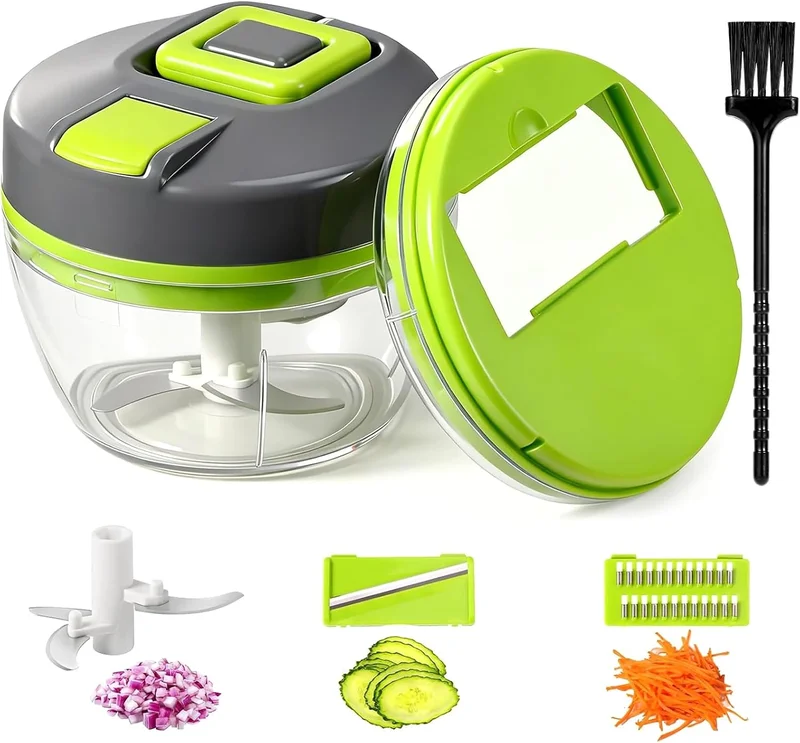Diboniur Mini Hachoir Manuel 520 ml, Coupe-Oignon 3-en-1 avec Corde, Vert