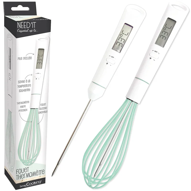 ScrapCooking - 2-in-1 Whisk Thermometer - Kitchen Thermometer for Baking Chocolate, Caramel, Sugar - With Removable Temperature Probe - Silicone - Induction Compatible - 5167