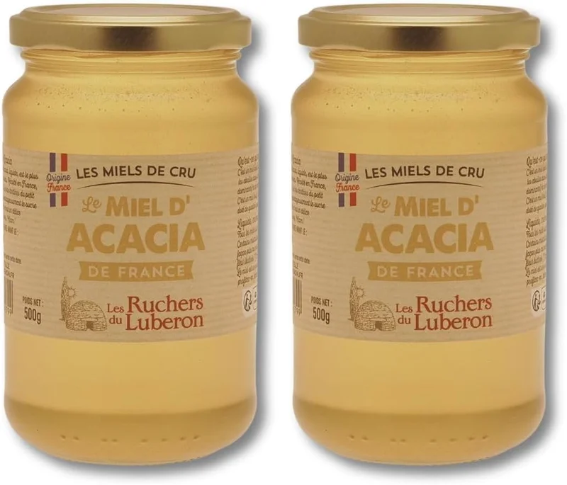Les Ruchers du Luberon - Acacia Honey 500g - Natural French Raw Honey - Pure - Unfiltered - Unpasteurized - No Additives (Pack of 2)