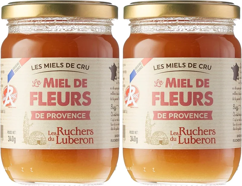 Les Ruchers du Luberon - Flower Honey of Provence IGP/Red Label 340g - French Raw Honey - Natural - Unfiltered - Naturally Crystallized (Set of 2)