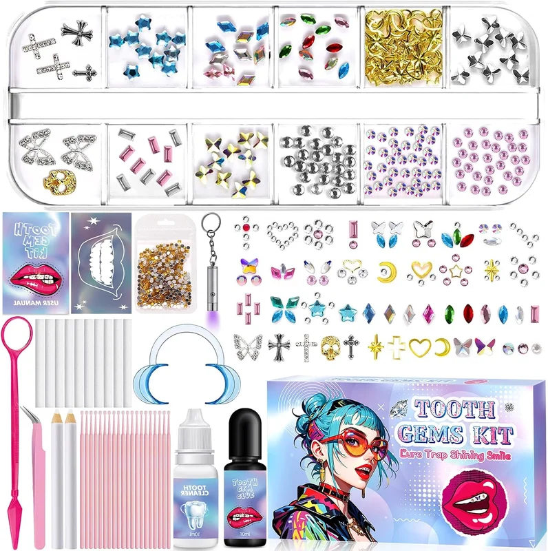 43pcs Dental Rhinestone Kit, 435 Crystals for Teeth Decoration with Glue, Generic Dental Rhinestone Kit for Bling Teeth