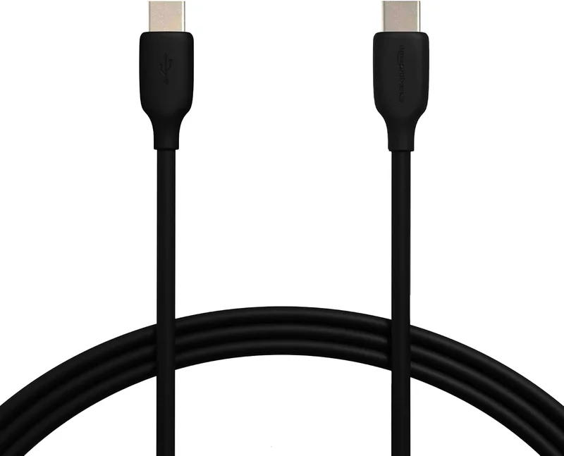 Amazon Basics Câble de chargement rapide USB-C vers USB-C 2.0, débit de 480 Mbit/s, certifié USB-IF, pour Apple iPhone 16/15, iPad, Samsung Galaxy, tablettes, ordinateurs portables, 1.8 m, noir