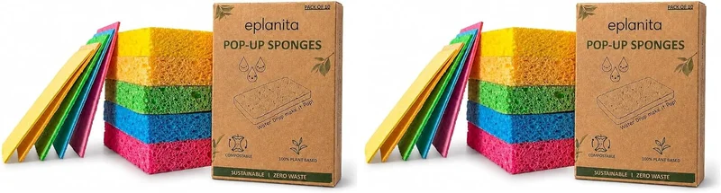 EPLANITA éponges Pop-up en Cellulose Naturelle (Lot de 20), compostables, Nettoyage sans Rayures pour Cuisine et Salle de Bain, Vaisselle, Gommage écologique, Bricolage Artisanat