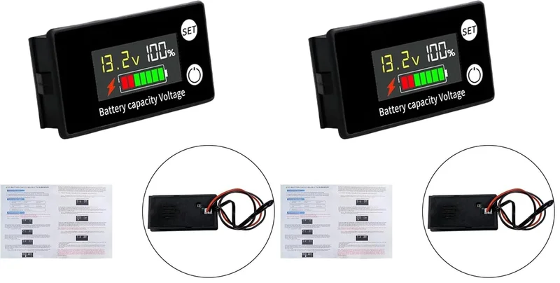 Heemol DC8-100V Battery Tester Multifunction Battery Capacity Monitor 12V 24V 36V 48V 60V 72V 84V LCD Voltage Level with Temperature Sensor Alarm (Pack of 2)