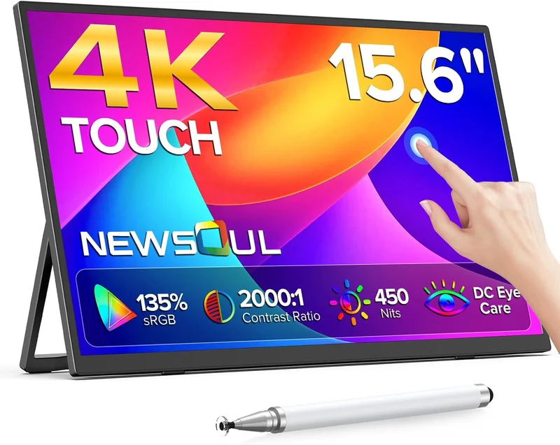Newsoul 15.6" IPS Portable 4K Touch Screen with Stylus Pen with USB‑C