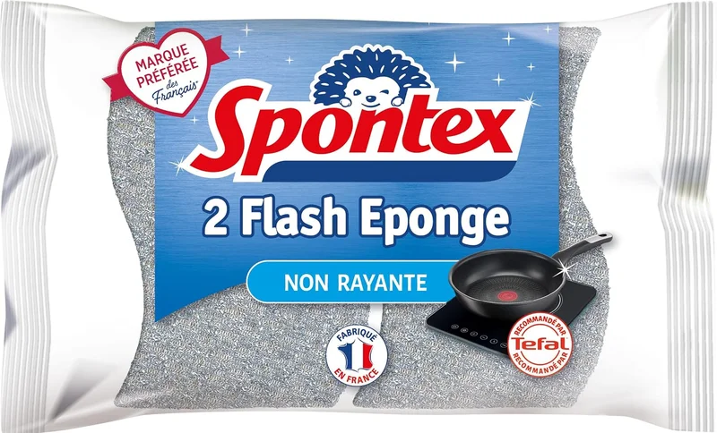 Spontex Flash Sponge | For Dishes, Plates and Pans Washable at 104°C, Reusable and Non-Scratching | Pack of 2