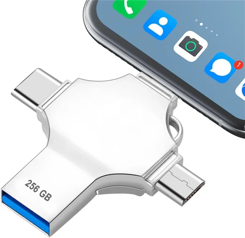 USB Flash Drive for iPhone 256GB 4 in 1 MFi Certified Multiport USB Flash