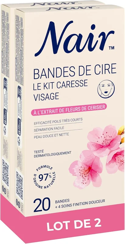 Nair Caresse Kit - Cold Wax Face - Cherry Blossom - 2 x 20 Strips