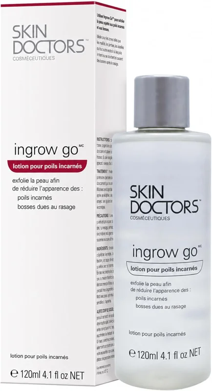 Skin Doctors Ingrow Go Lotion, Soin Anti-Poils Incarnés, Prévient et Réduit les Poils Incarnés après Rasage ou Épilation, Jambes, Zone du Maillot, Aisselles, Visage, 120 ml