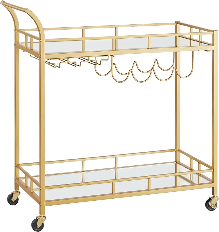 Vasagle 2 Tier Reflective Glass Drinks Trolley