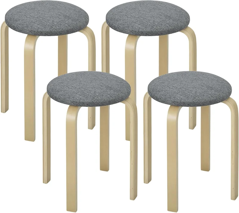 HOMCOM Set of 4 Modern Stackable Stools 40 x 40 x 45 cm Grey