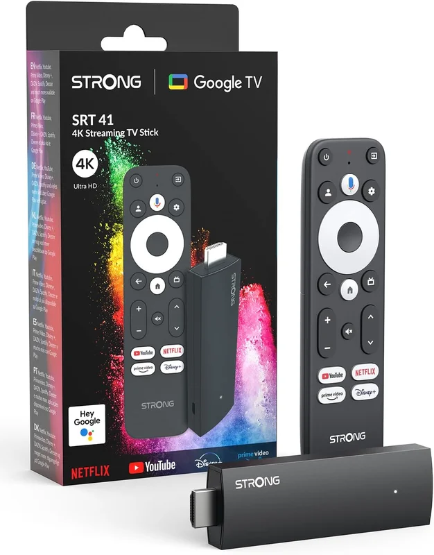 STRONG SRT41 Google TV Stick 4K UHD, Android 11, Wi-FI, Chromecast Built-in, Google Voice Assistant, HDR10+, Dolby Audio & Dolby Vision, Netflix, Prime Video, Youtube, Disney+