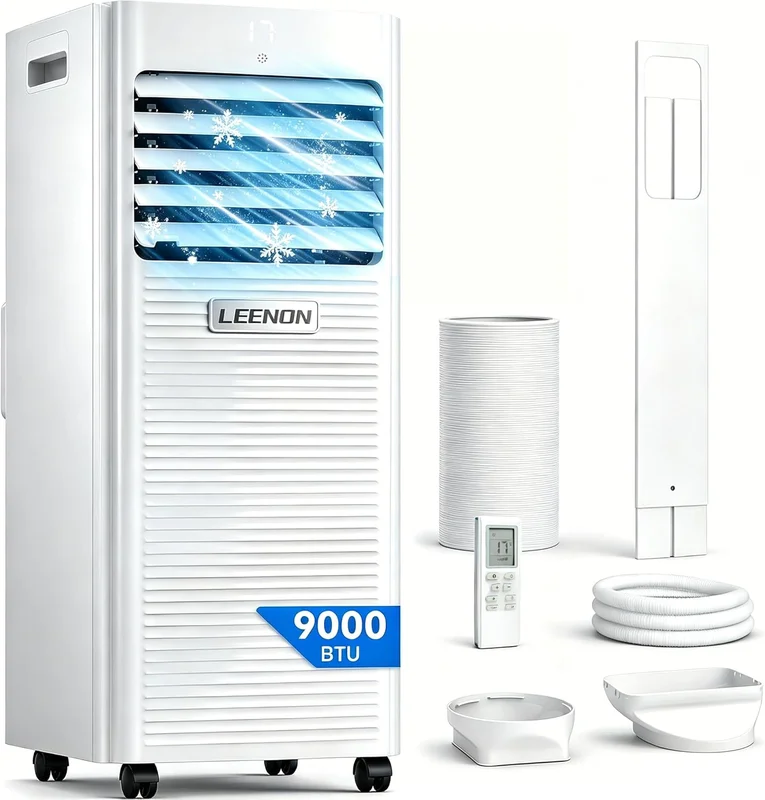 9000 BTU Climatiseur Mobile, LEENON 4 en 1 Climatisation Portable, Déshumidificateur & Ventilateur avec Télécommande, Minuterie 24H, Mode Nuit, Tuyau d'échappement, Mobile Clim pour Maison Bureau [Classe énergétique A]